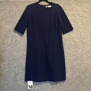 MM LaFleur Dress Womens 12 Blue Emily Shift Zip Square Neck Pockets Work Casual